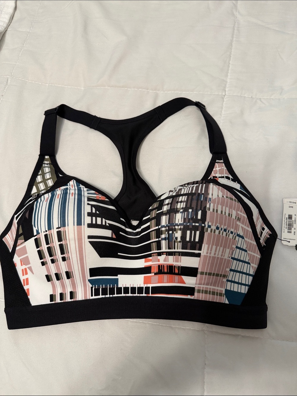 Victoria's Secret Black Sports Bra with Multi-Color Abstract Print